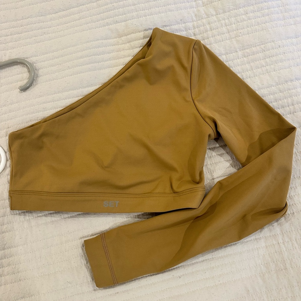 One-Shoulder Set Active Brown Long Sleeve Top